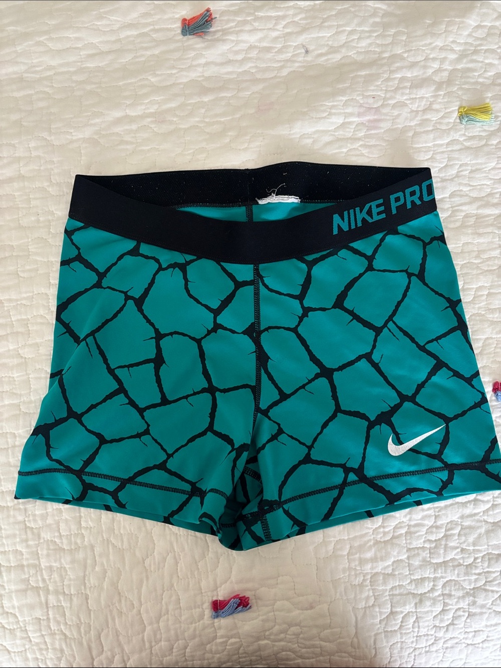 Nike Pro Teal and Black Crackle-Print Compression Shorts